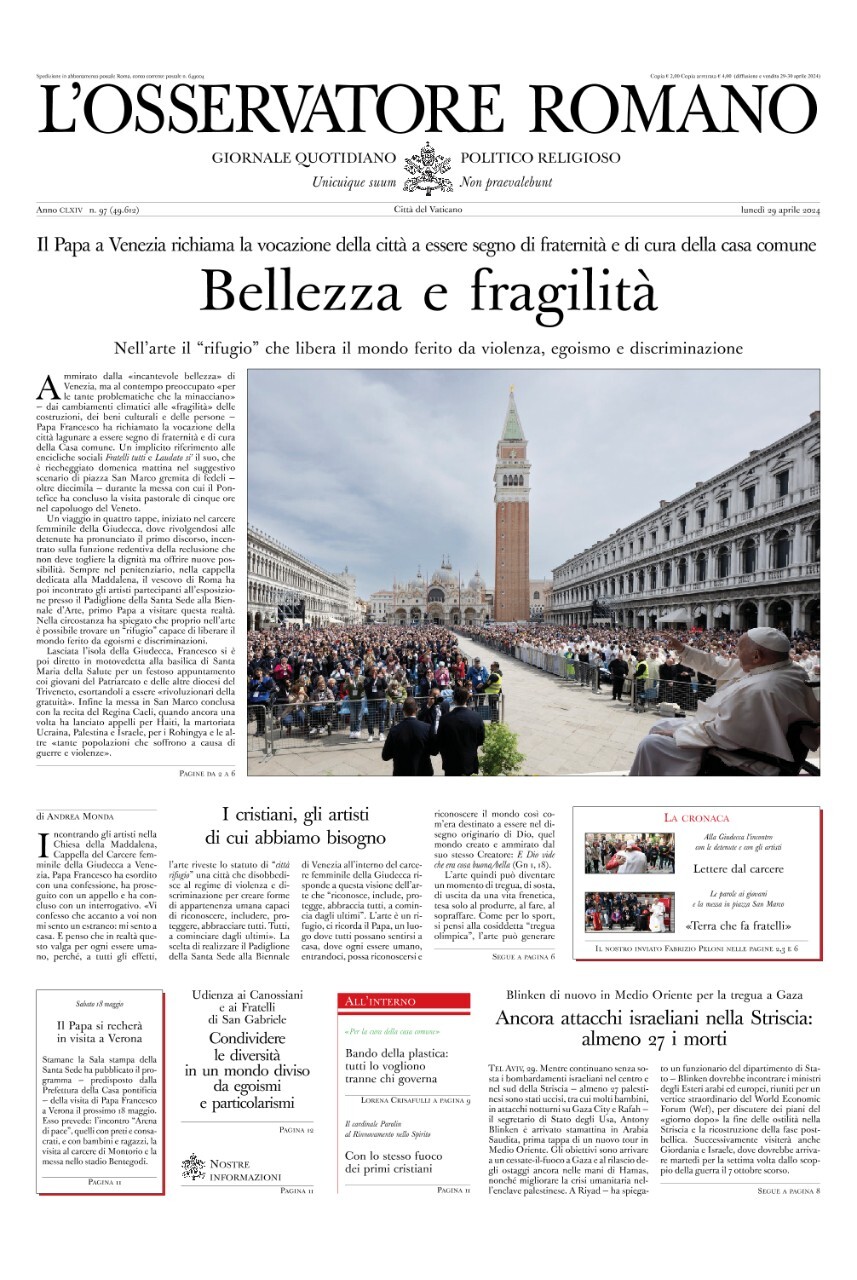 Prima-pagina-orservatore-romano-edizione-di-oggi-29-04-2024