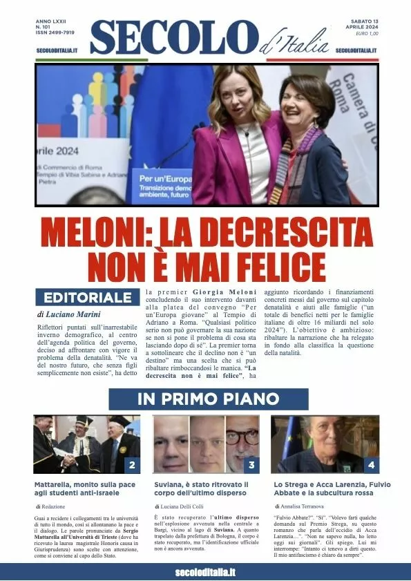 Prima-pagina-secolo-d-italia-edizione-di-oggi-13-04-2024