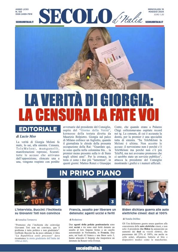 Prima-pagina-secolo-d-italia-edizione-di-oggi-15-05-2024