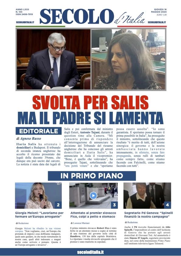 Prima-pagina-secolo-d-italia-edizione-di-oggi-16-05-2024