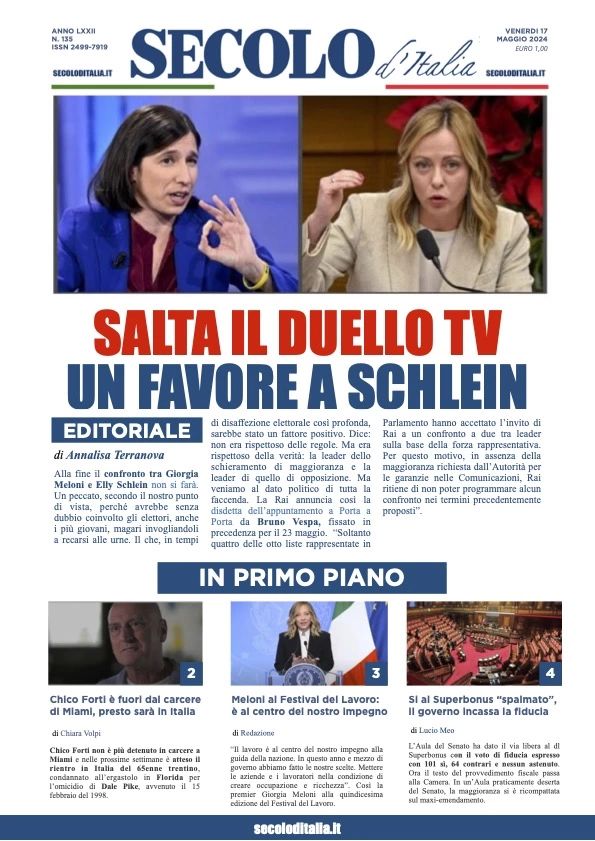 Prima-pagina-secolo-d-italia-edizione-di-oggi-17-05-2024