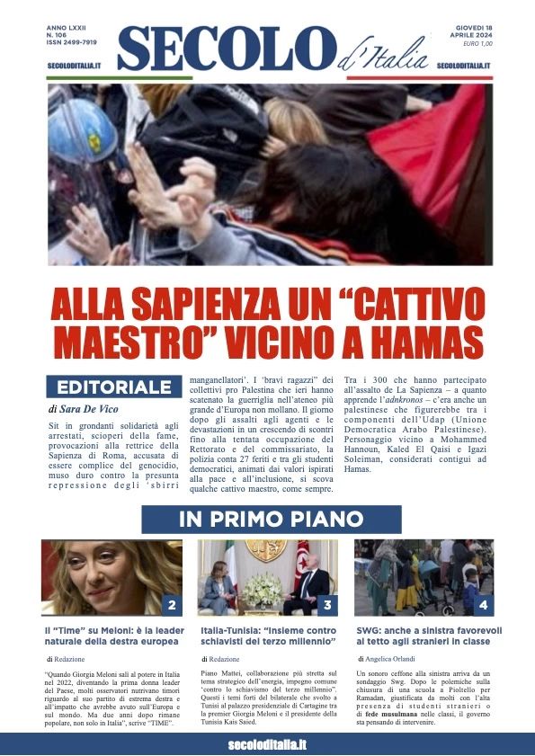 Prima-pagina-secolo-d-italia-edizione-di-oggi-18-04-2024