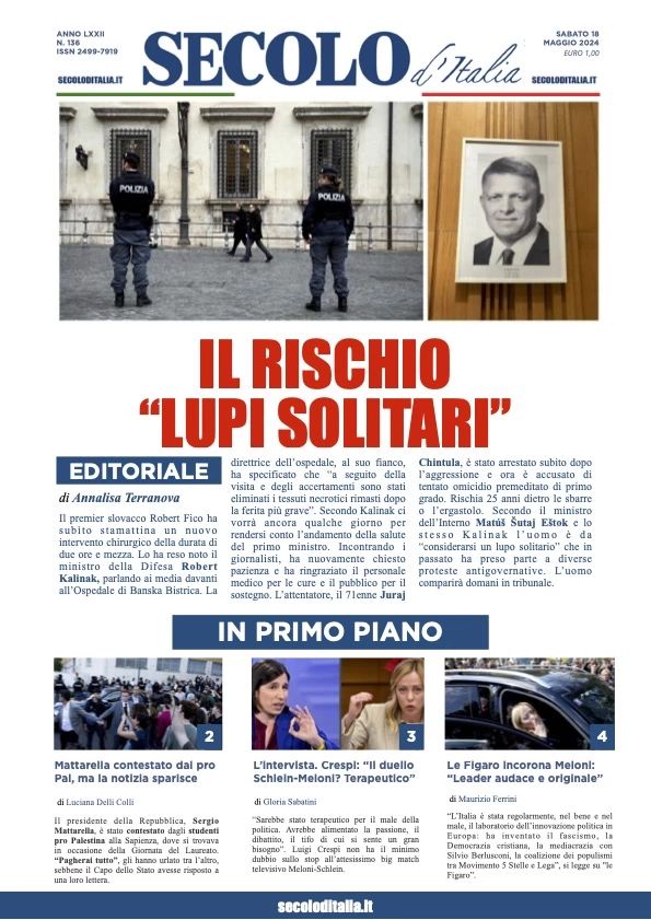 Prima-pagina-secolo-d-italia-edizione-di-oggi-18-05-2024