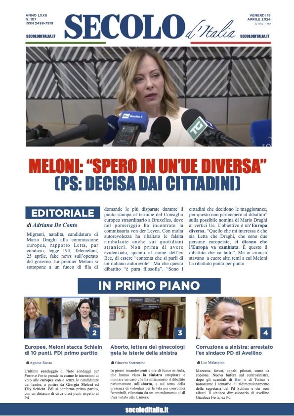 Prima-pagina-secolo-d-italia-edizione-di-oggi-19-04-2024