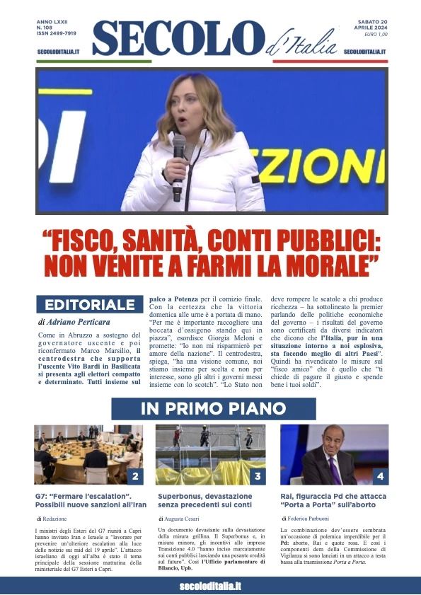 Prima-pagina-secolo-d-italia-edizione-di-oggi-20-04-2024