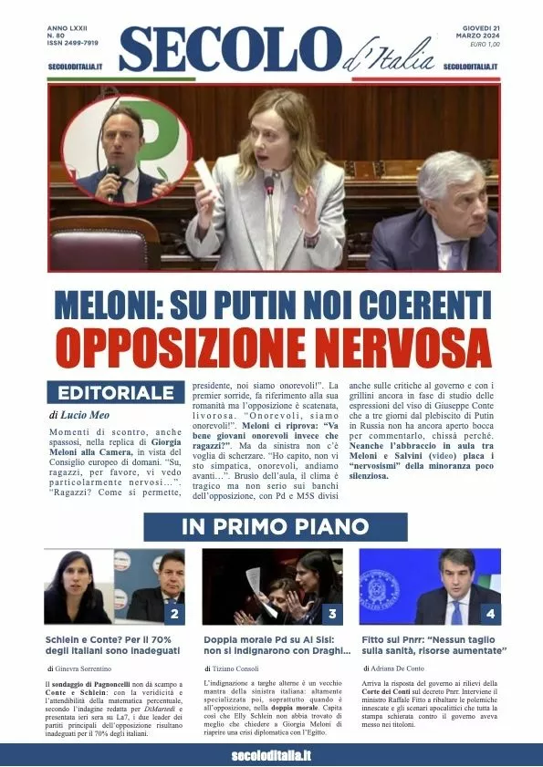 Prima-pagina-secolo-d-italia-edizione-di-oggi-21-03-2024