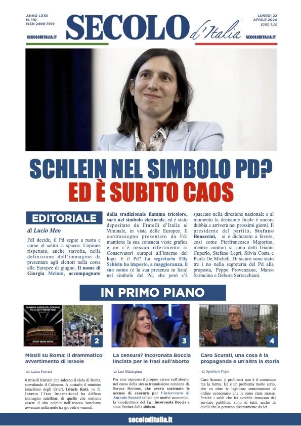 Prima-pagina-secolo-d-italia-edizione-di-oggi-22-04-2024