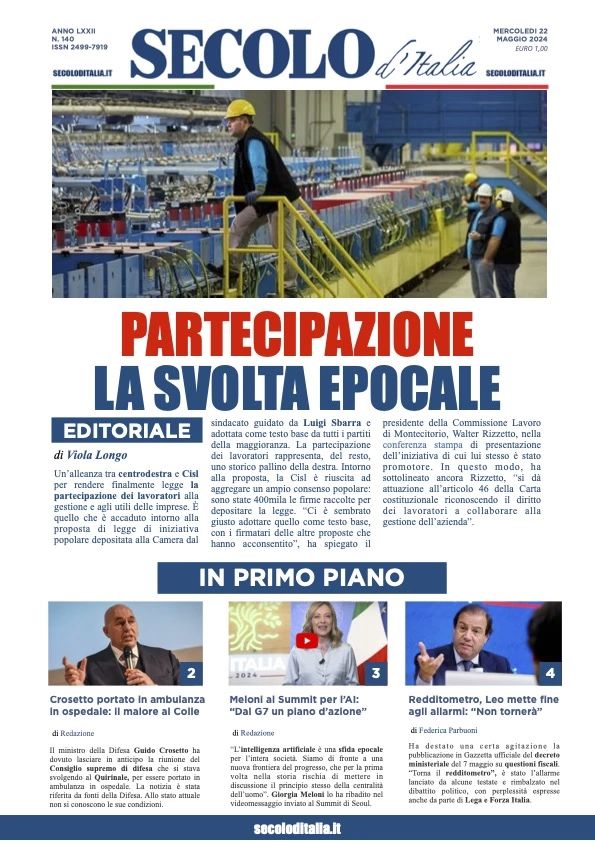 Prima-pagina-secolo-d-italia-edizione-di-oggi-22-05-2024