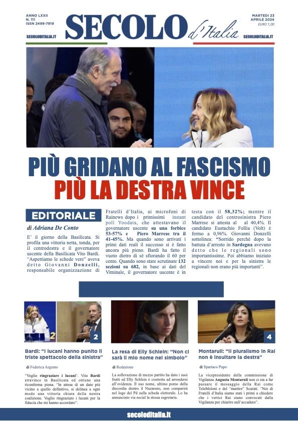 Prima-pagina-secolo-d-italia-edizione-di-oggi-23-04-2024