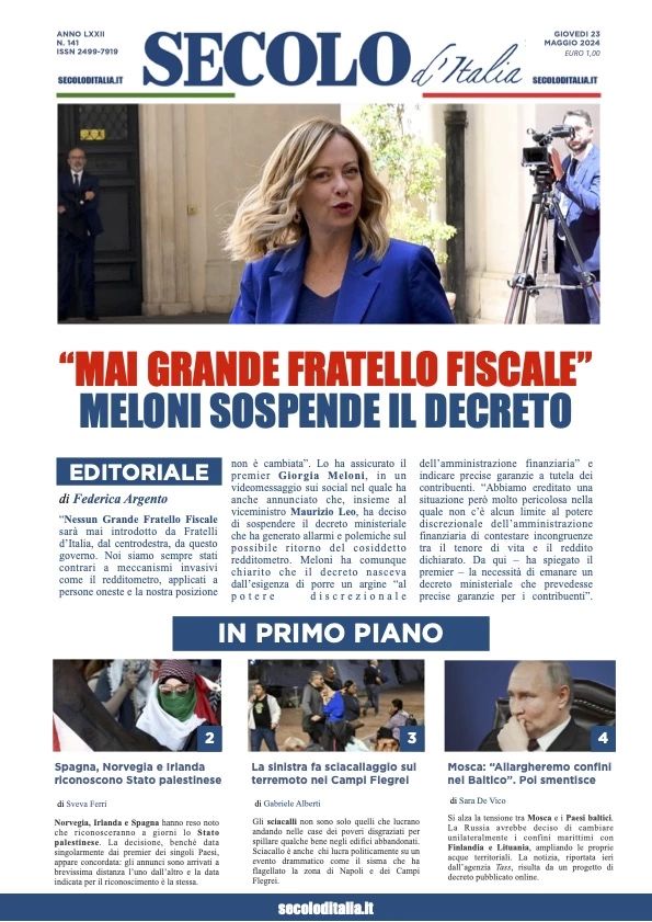 Prima-pagina-secolo-d-italia-edizione-di-oggi-23-05-2024