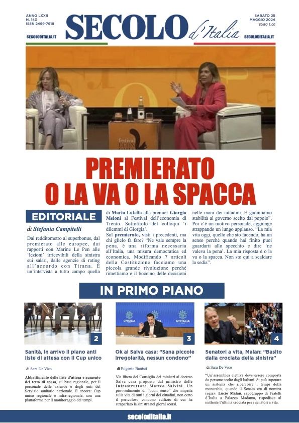 Prima-pagina-secolo-d-italia-edizione-di-oggi-25-05-2024