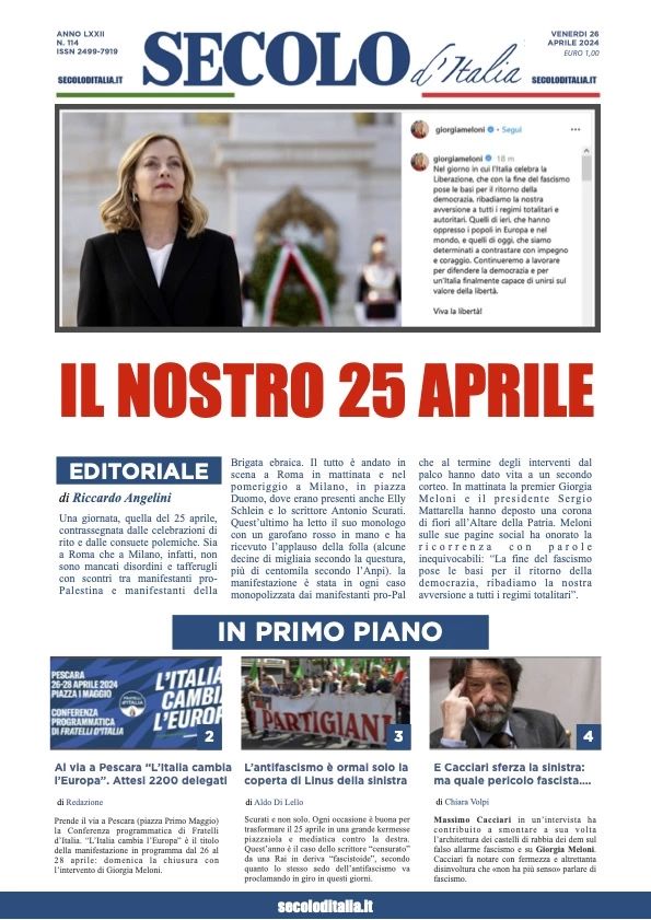 Prima-pagina-secolo-d-italia-edizione-di-oggi-26-04-2024