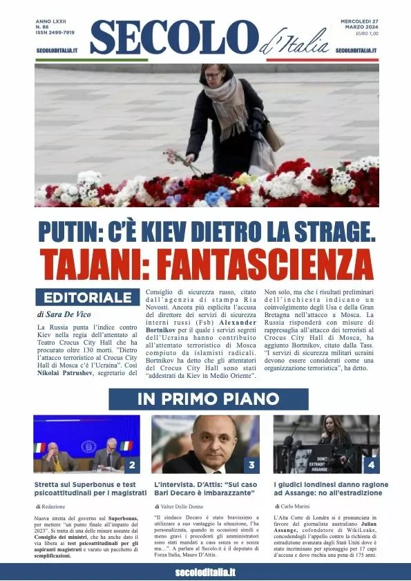 Prima-pagina-secolo-d-italia-edizione-di-oggi-27-03-2024