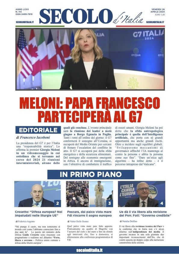 Prima-pagina-secolo-d-italia-edizione-di-oggi-27-04-2024