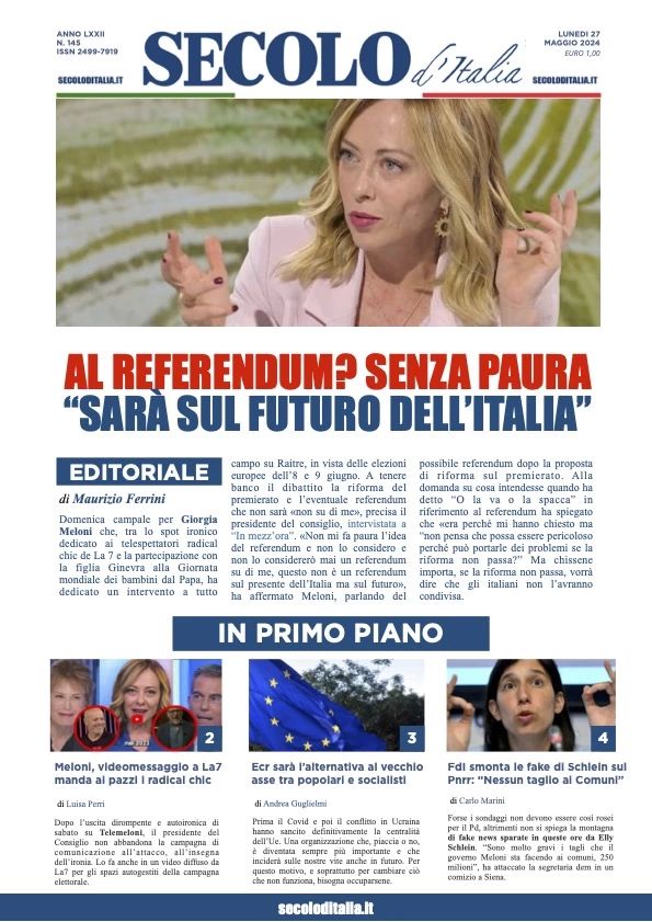 Prima-pagina-secolo-d-italia-edizione-di-oggi-27-05-2024