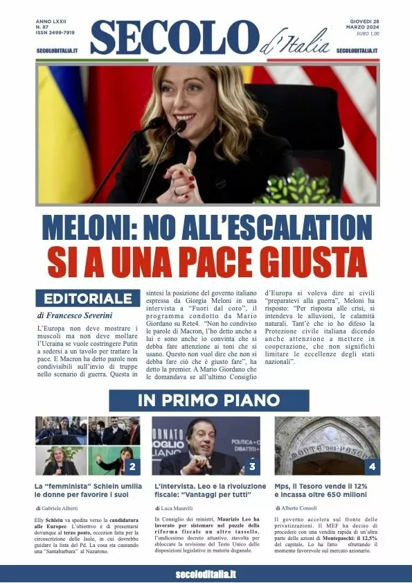 Prima-pagina-secolo-d-italia-edizione-di-oggi-28-03-2024