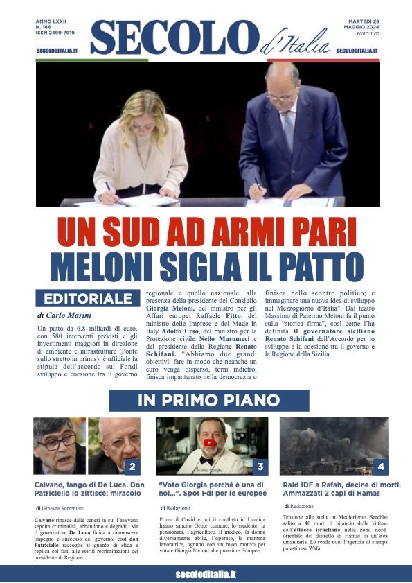 Prima-pagina-secolo-d-italia-edizione-di-oggi-28-05-2024