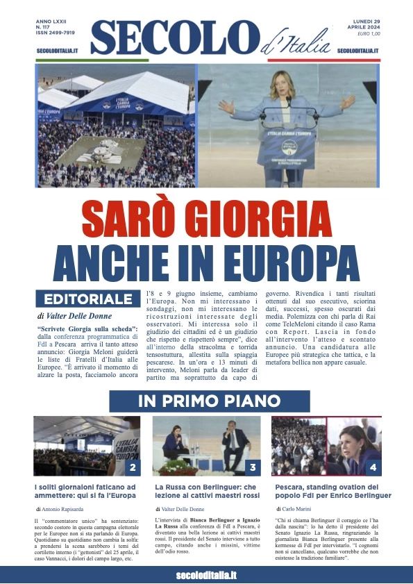 Prima-pagina-secolo-d-italia-edizione-di-oggi-29-04-2024