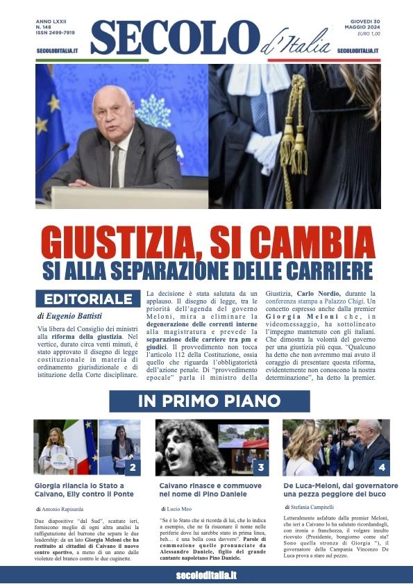 Prima-pagina-secolo-d-italia-edizione-di-oggi-30-05-2024