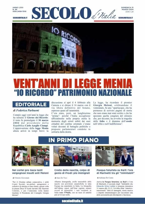 Prima-pagina-secolo-d-italia-edizione-di-oggi-31-03-2024