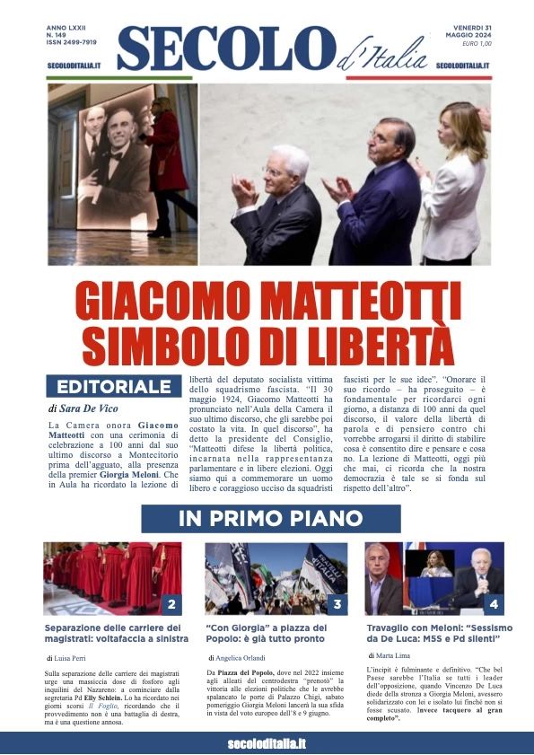 Prima-pagina-secolo-d-italia-edizione-di-oggi-31-05-2024