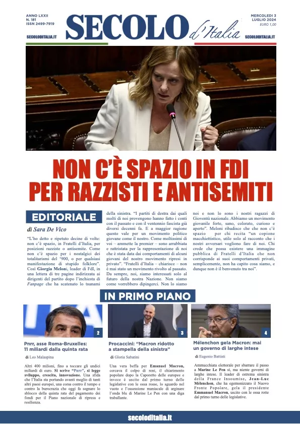 Prima-pagina-secolo-italia-oggi-edizione-di-oggi-03-07-2024