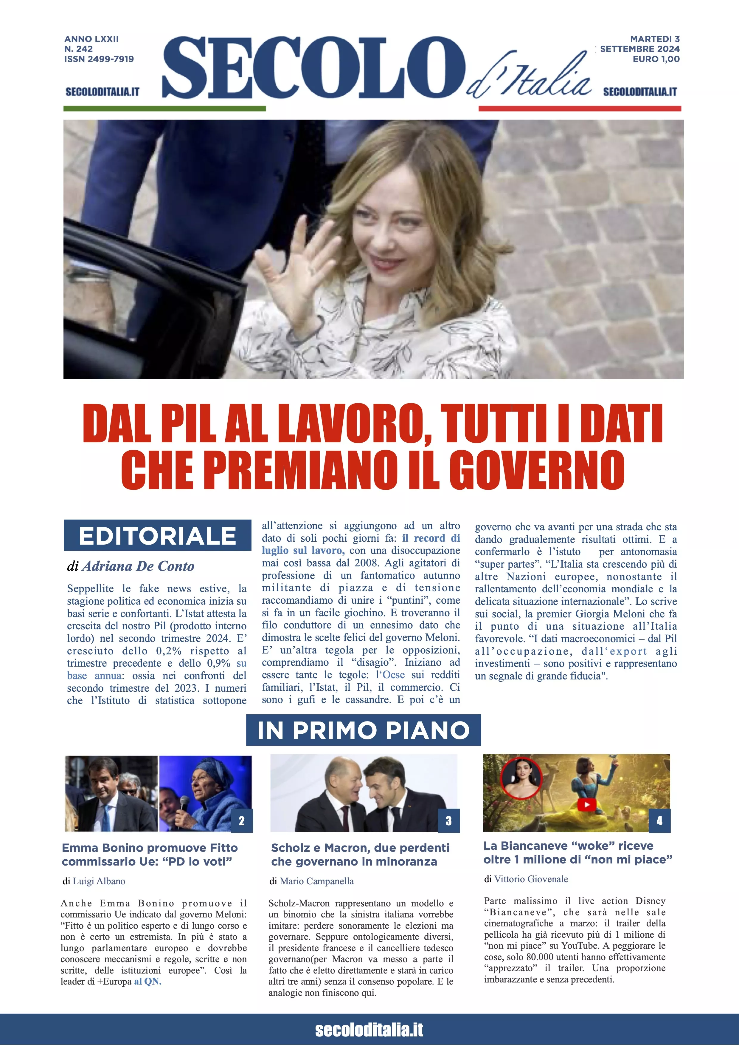 Prima-pagina-secolo-italia-oggi-edizione-di-oggi-03-09-2024