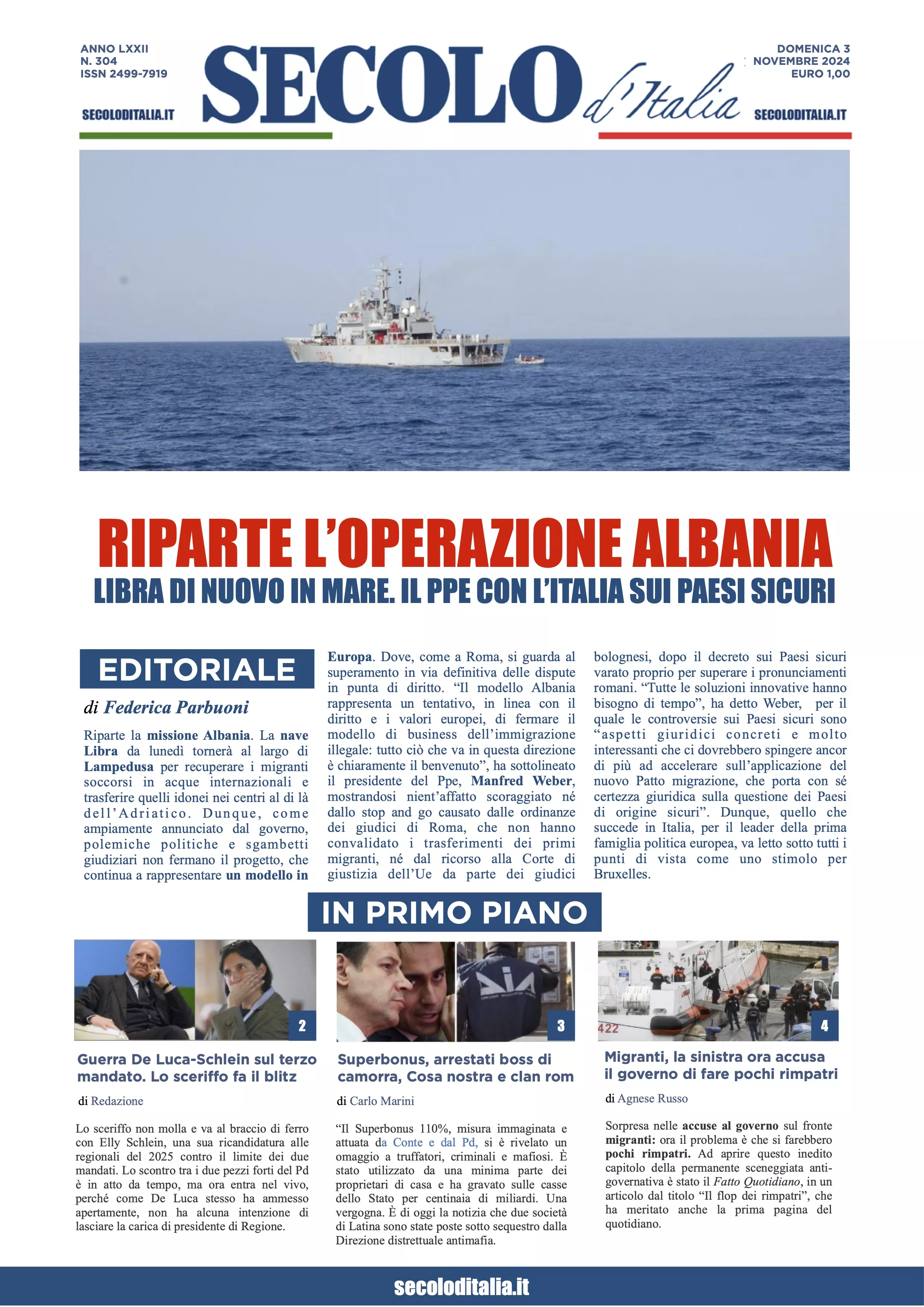 Prima-pagina-secolo-italia-oggi-edizione-di-oggi-03-11-2024