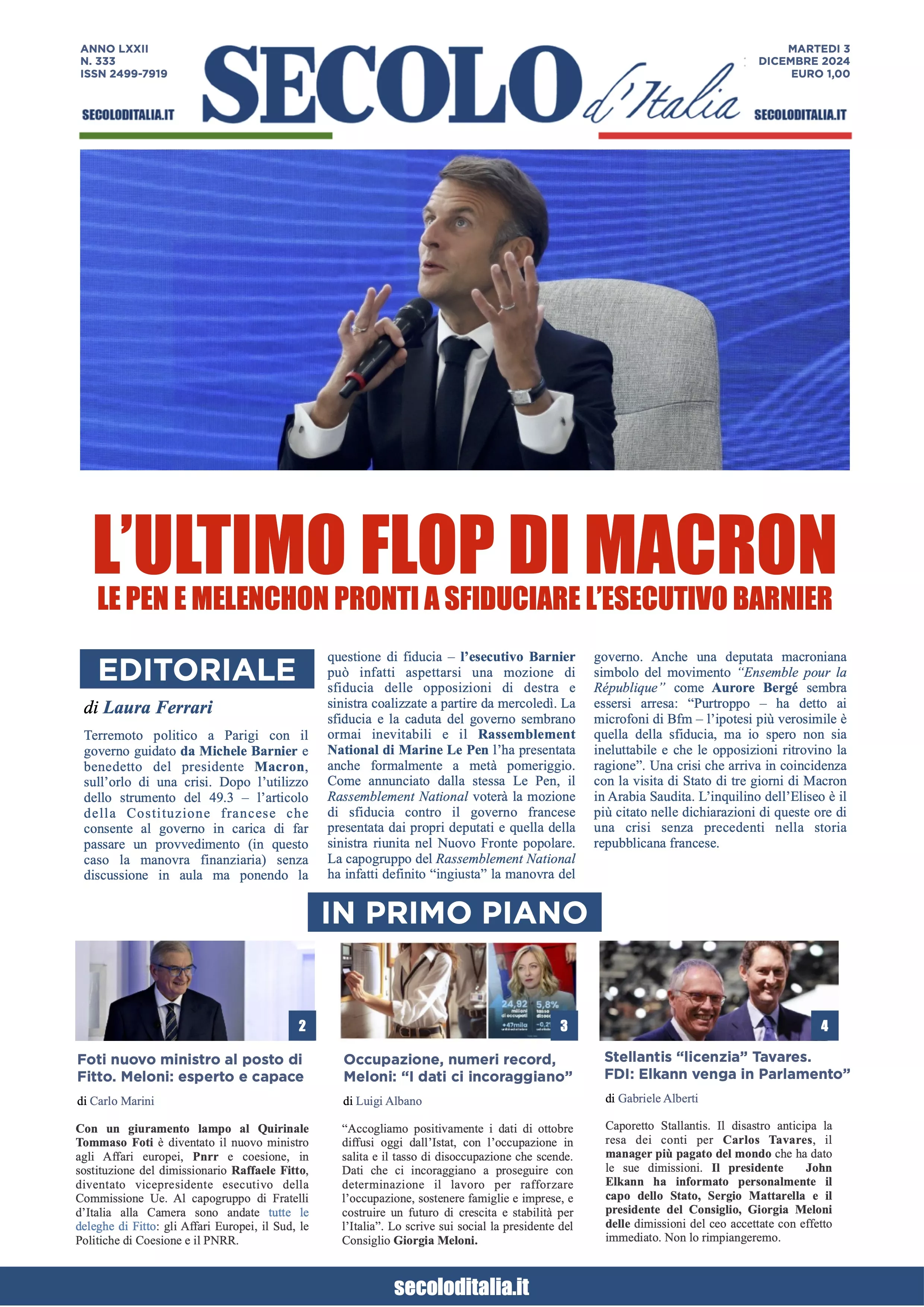 Prima-pagina-secolo-italia-oggi-edizione-di-oggi-03-12-2024