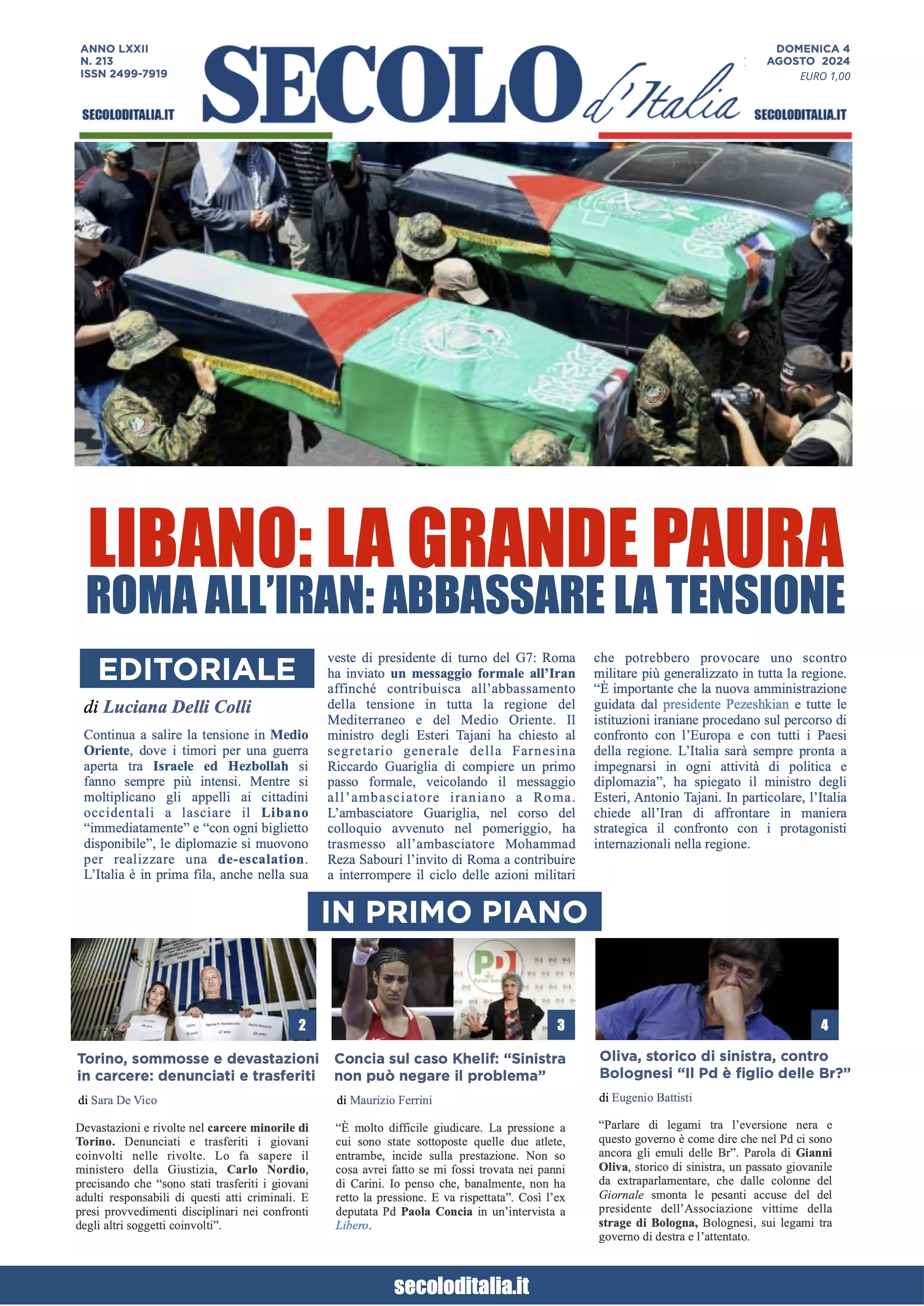 Prima-pagina-secolo-italia-oggi-edizione-di-oggi-04-08-2024