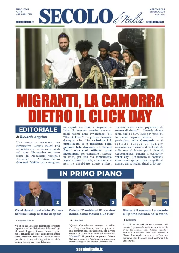 Prima-pagina-secolo-italia-oggi-edizione-di-oggi-05-06-2024