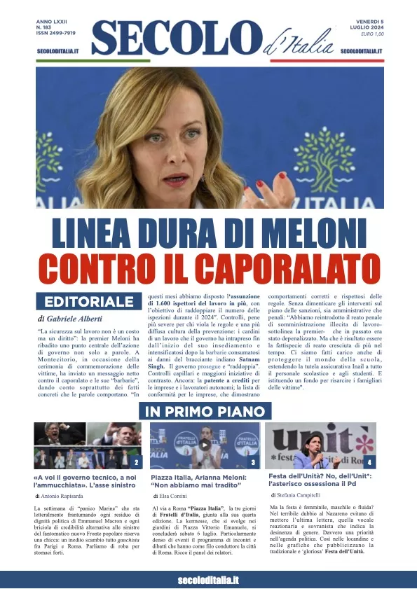 Prima-pagina-secolo-italia-oggi-edizione-di-oggi-05-07-2024