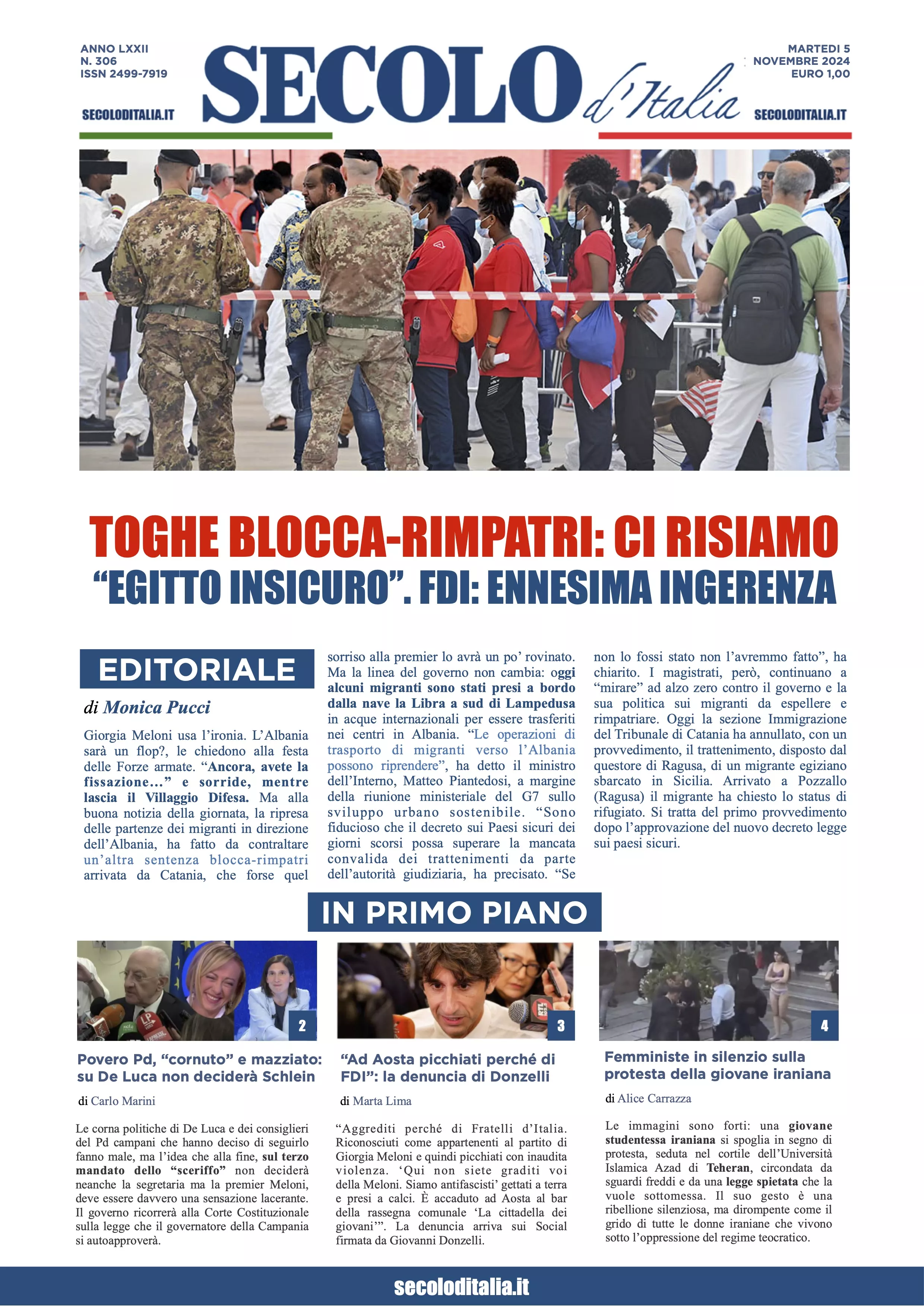 Prima-pagina-secolo-italia-oggi-edizione-di-oggi-05-11-2024