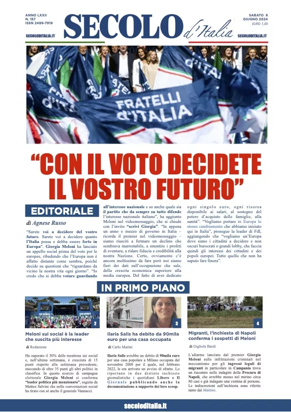 Prima-pagina-secolo-italia-oggi-edizione-di-oggi-08-06-2024