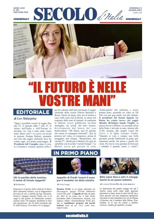 Prima-pagina-secolo-italia-oggi-edizione-di-oggi-09-06-2024