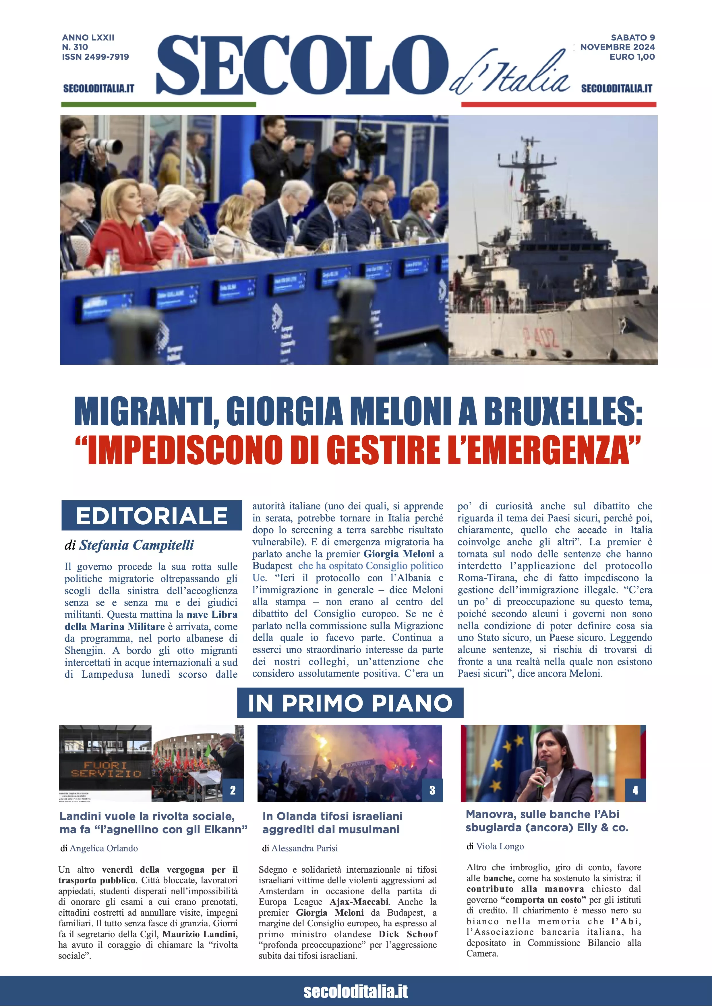 Prima-pagina-secolo-italia-oggi-edizione-di-oggi-09-11-2024