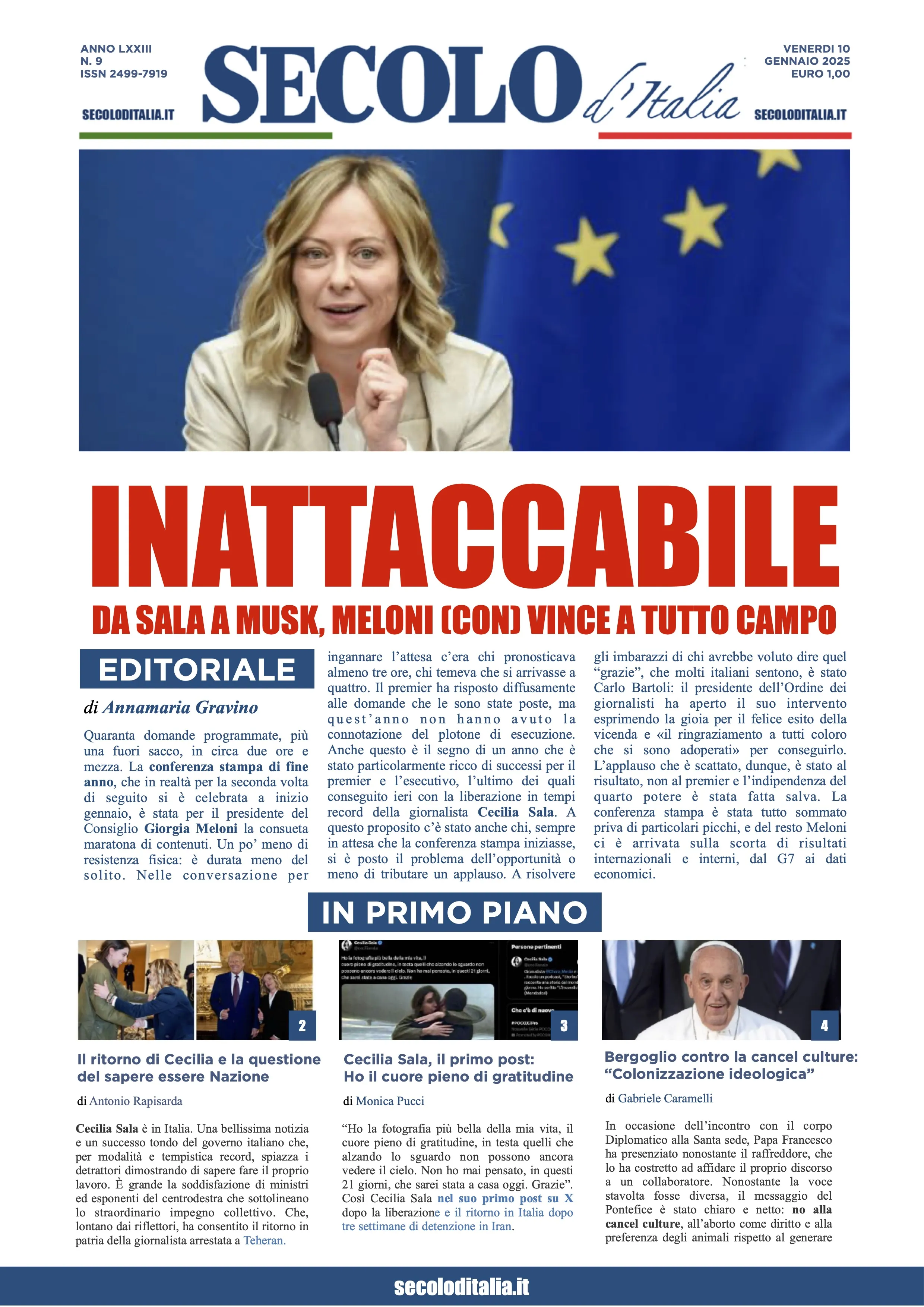 Prima-pagina-secolo-italia-oggi-edizione-di-oggi-10-01-2025