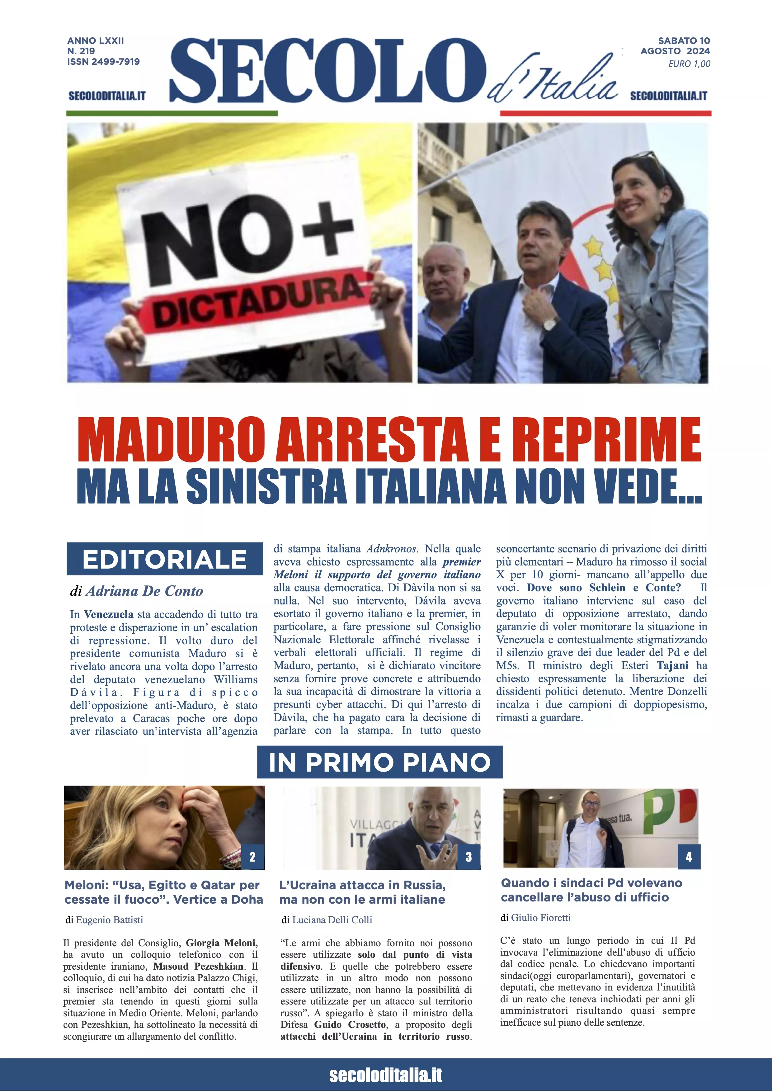 Prima-pagina-secolo-italia-oggi-edizione-di-oggi-10-08-2024