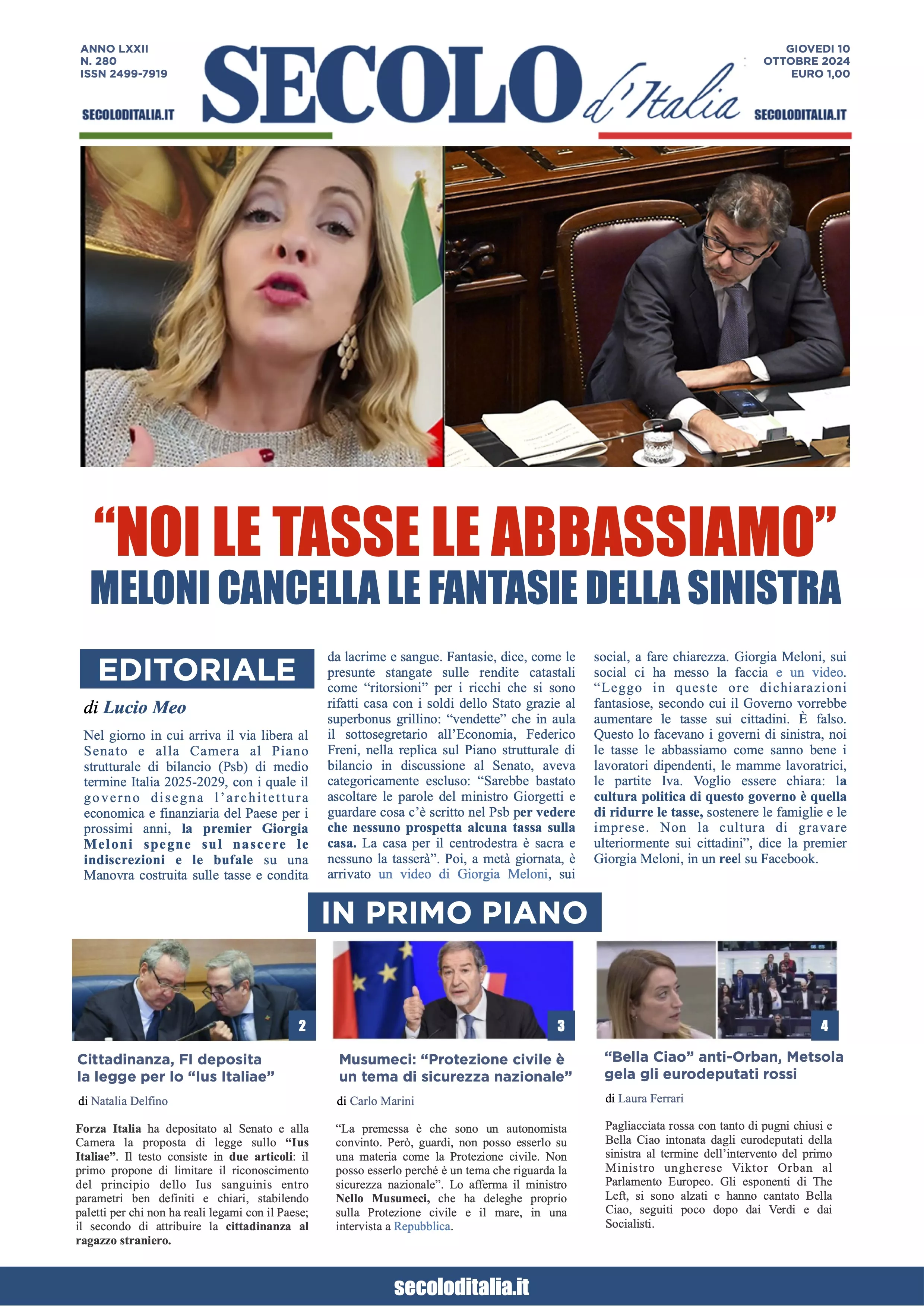 Prima-pagina-secolo-italia-oggi-edizione-di-oggi-10-10-2024