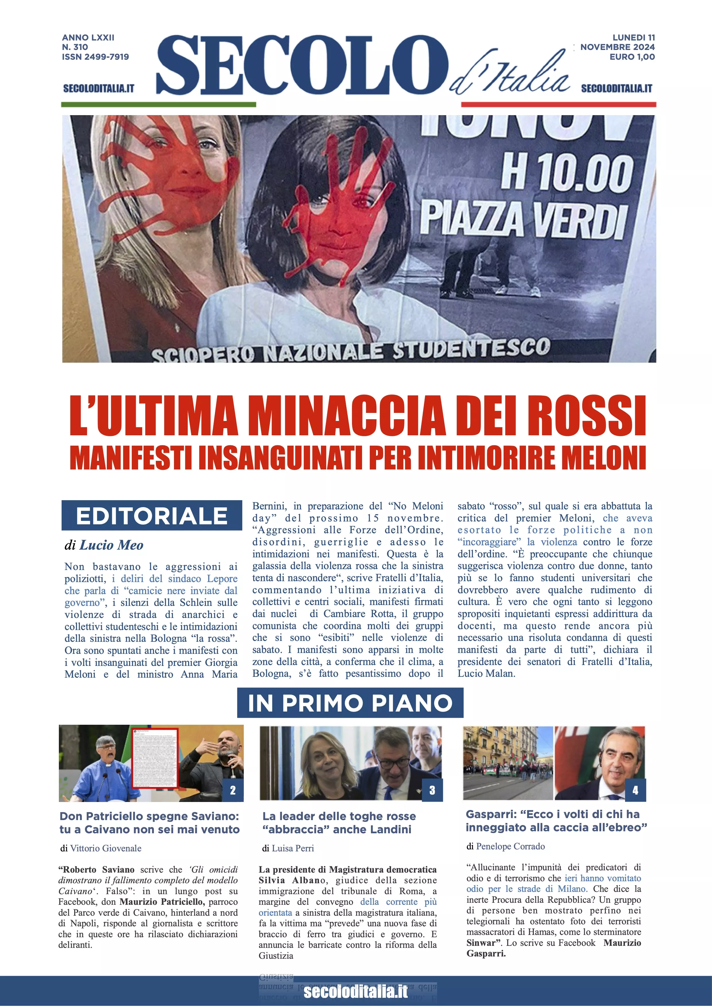 Prima-pagina-secolo-italia-oggi-edizione-di-oggi-11-11-2024