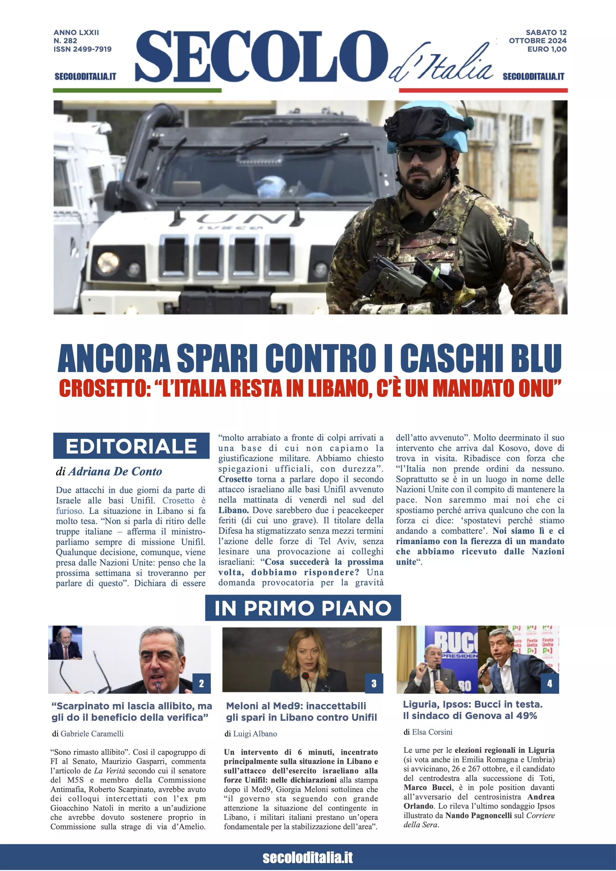 Prima-pagina-secolo-italia-oggi-edizione-di-oggi-12-10-2024