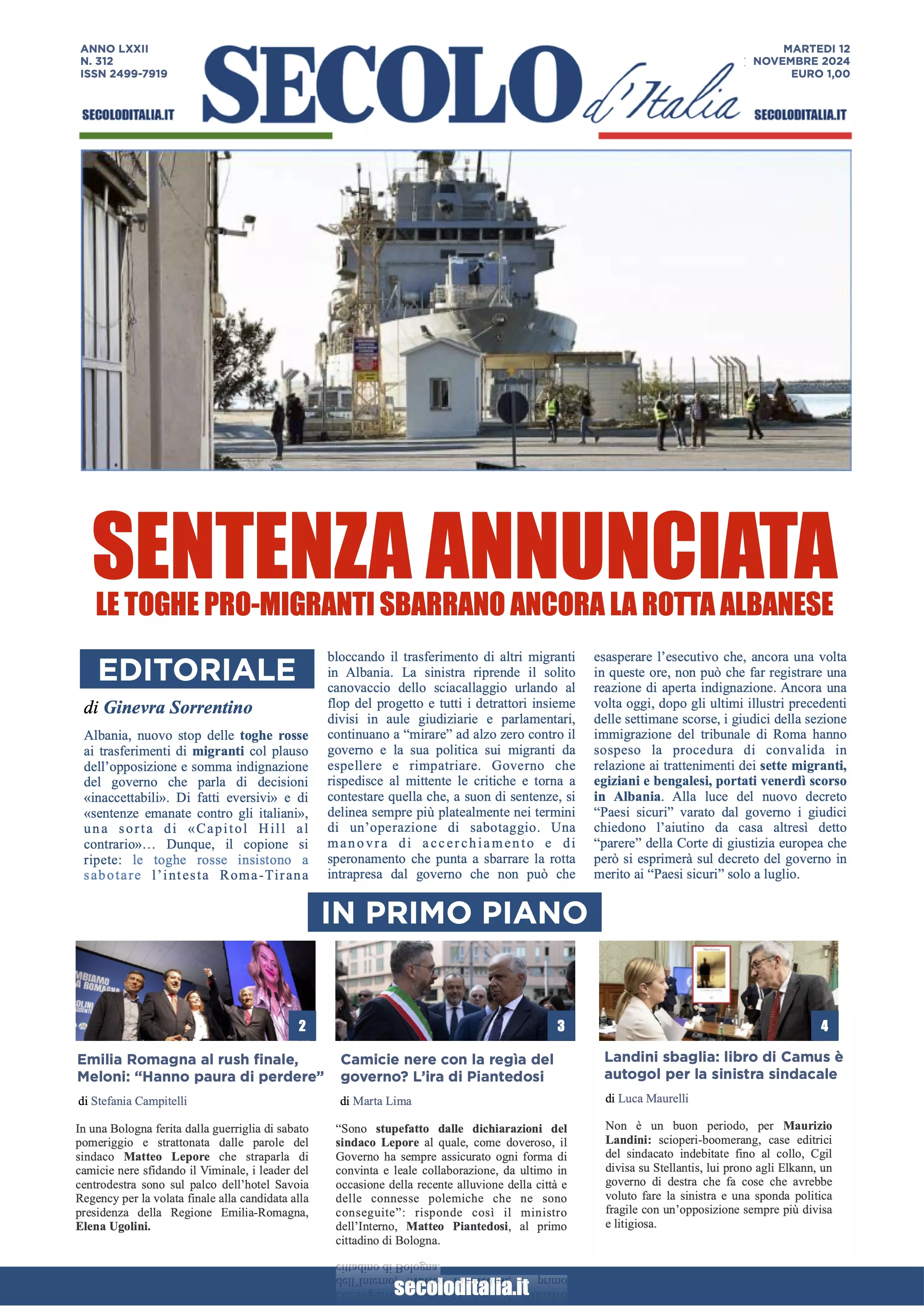 Prima-pagina-secolo-italia-oggi-edizione-di-oggi-12-11-2024