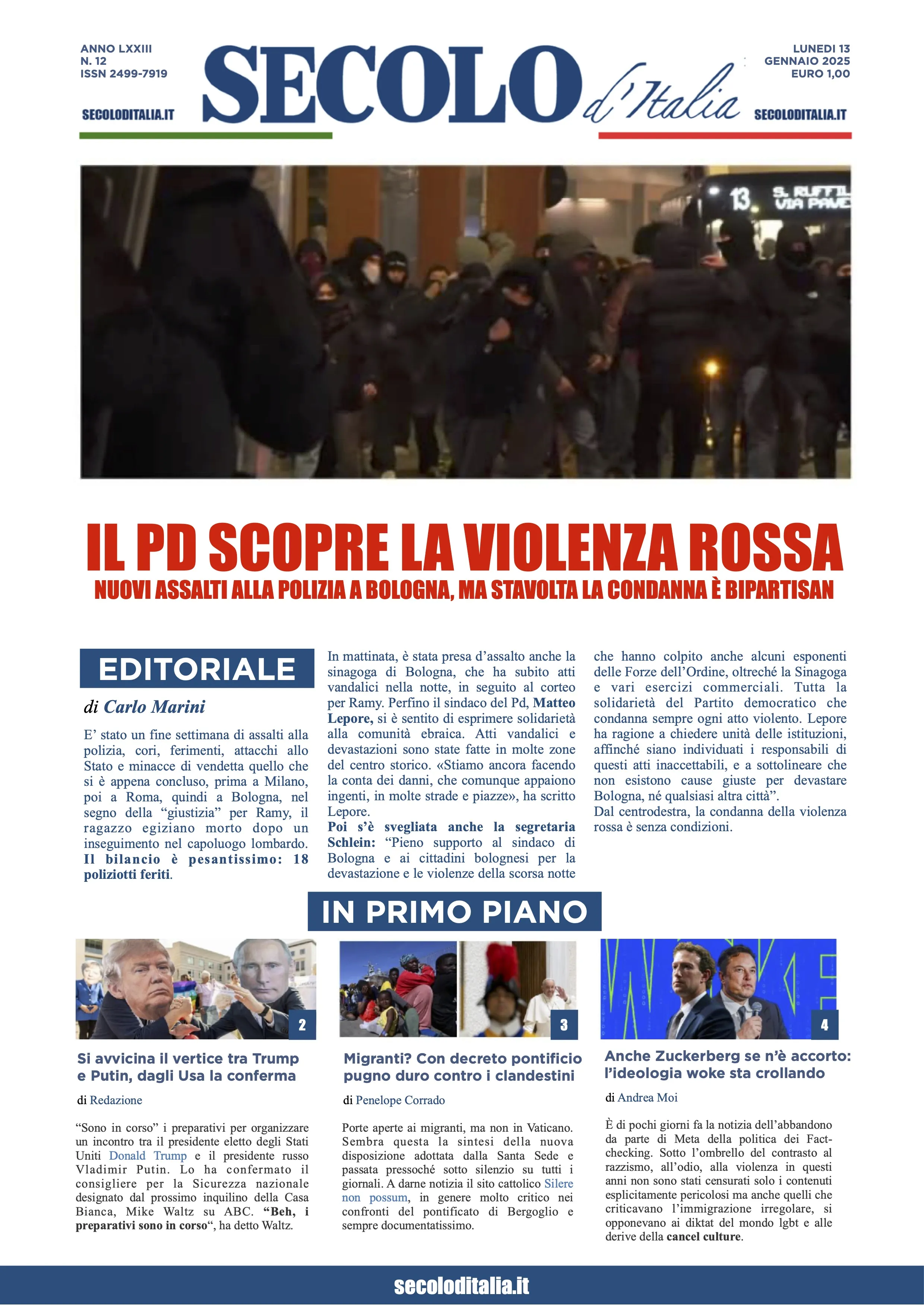 Prima-pagina-secolo-italia-oggi-edizione-di-oggi-13-01-2025