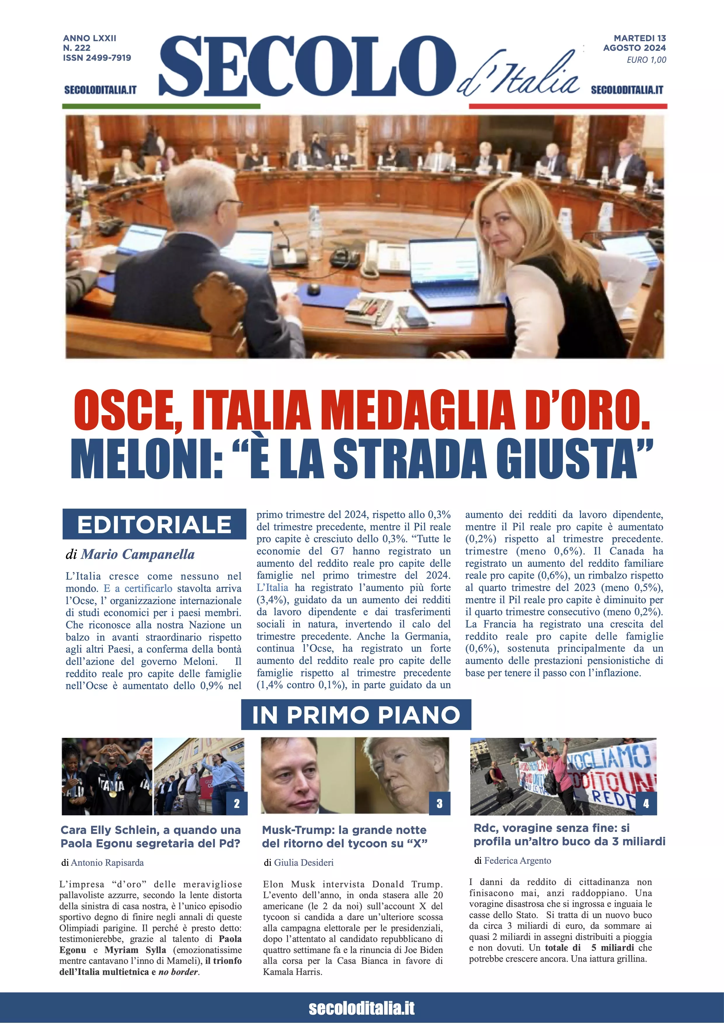 Prima-pagina-secolo-italia-oggi-edizione-di-oggi-13-08-2024