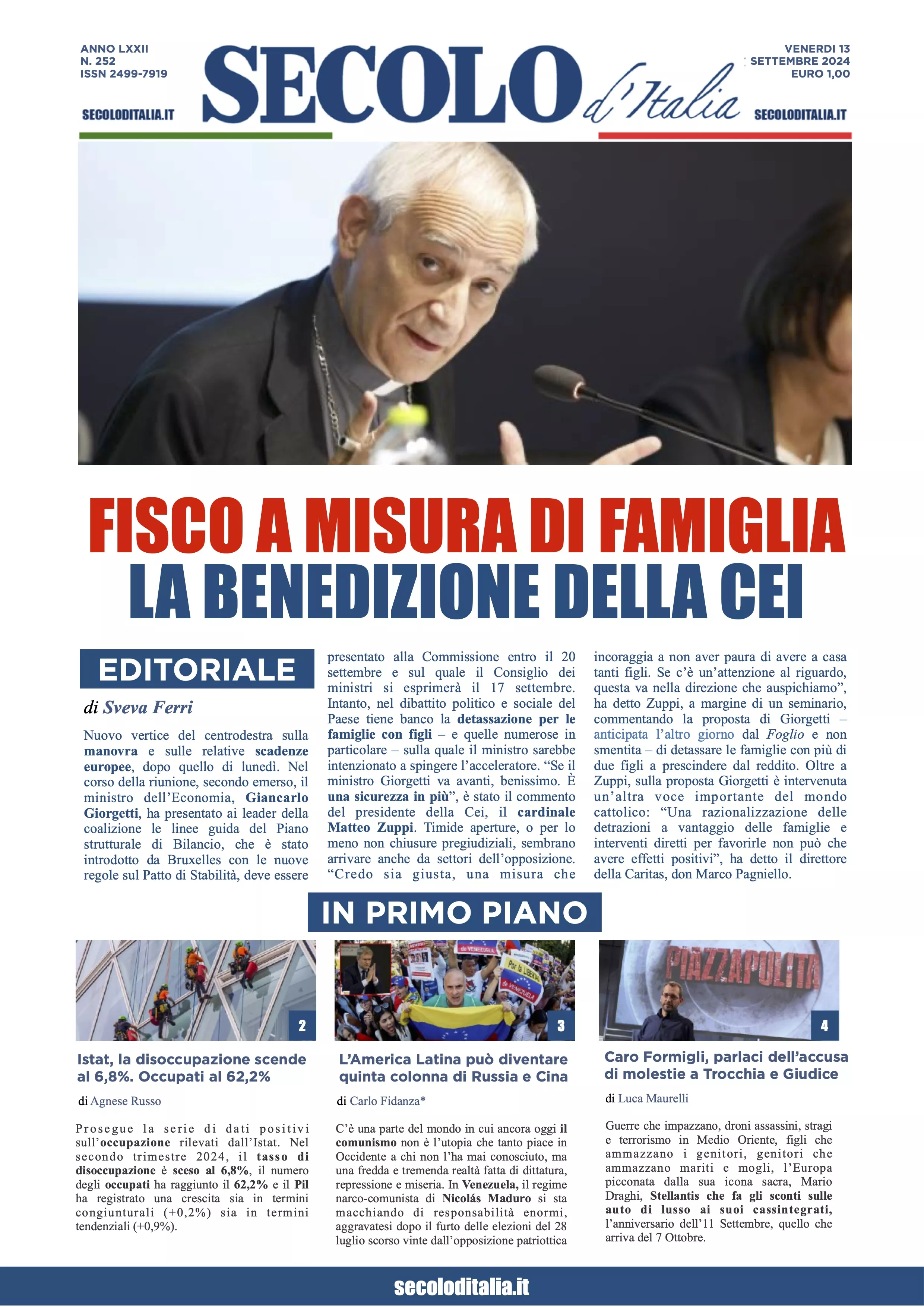 Prima-pagina-secolo-italia-oggi-edizione-di-oggi-13-09-2024