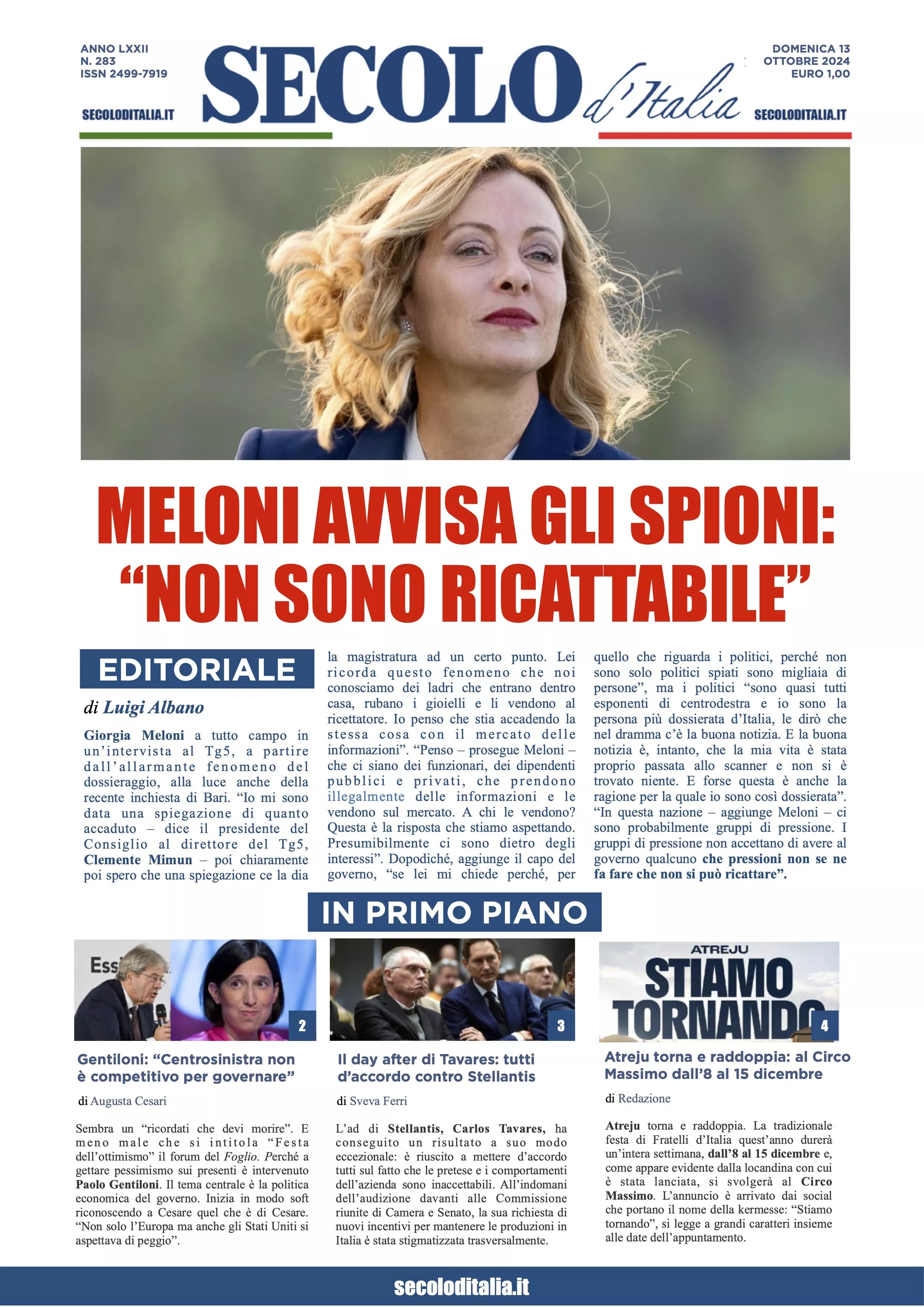 Prima-pagina-secolo-italia-oggi-edizione-di-oggi-13-10-2024