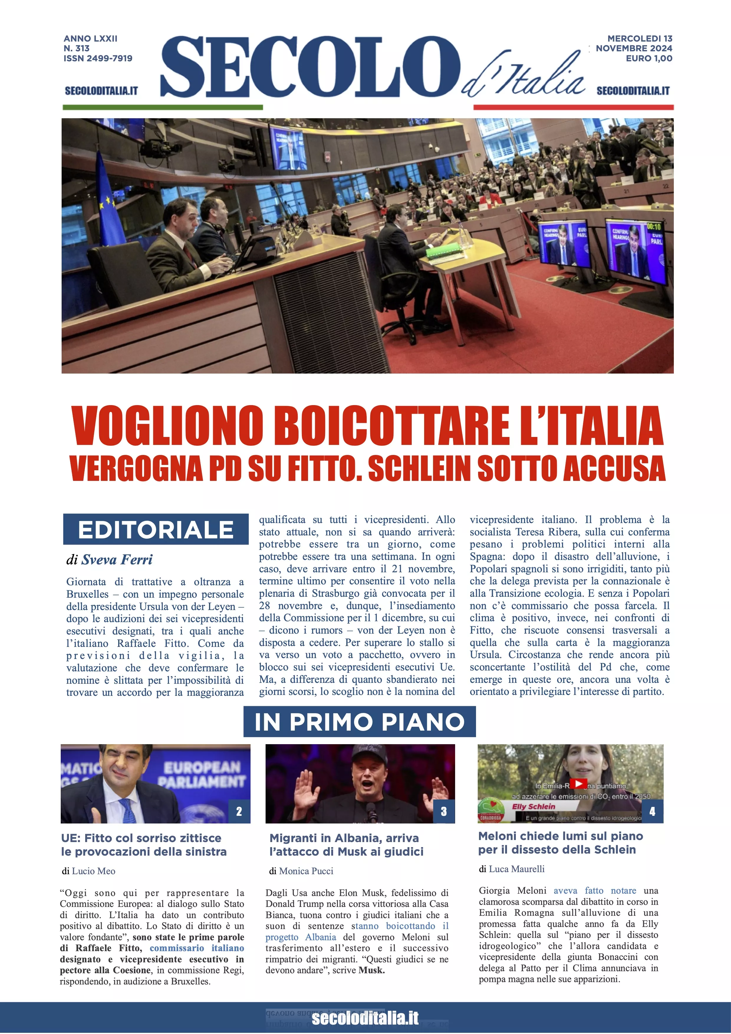 Prima-pagina-secolo-italia-oggi-edizione-di-oggi-13-11-2024