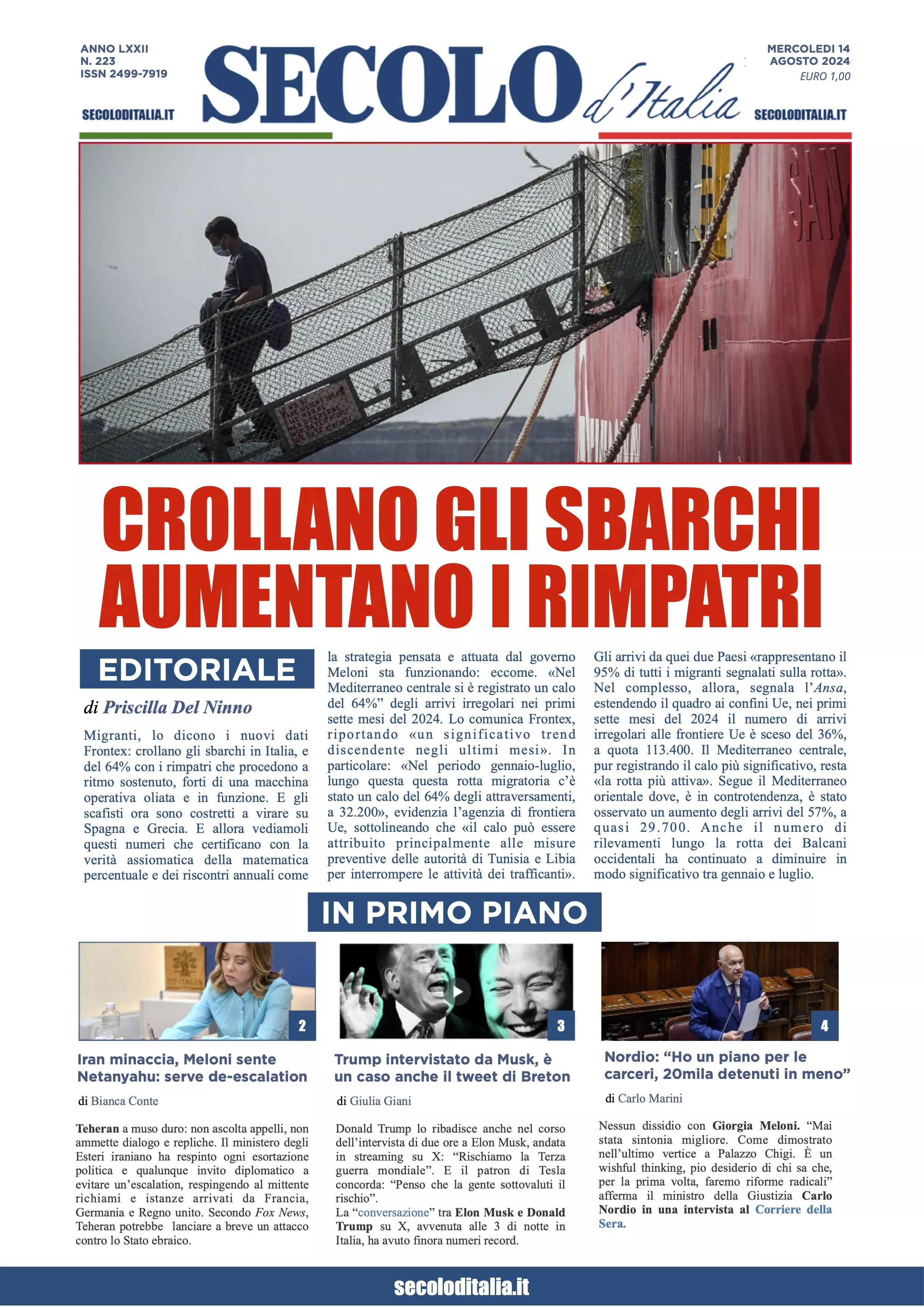 Prima-pagina-secolo-italia-oggi-edizione-di-oggi-14-08-2024