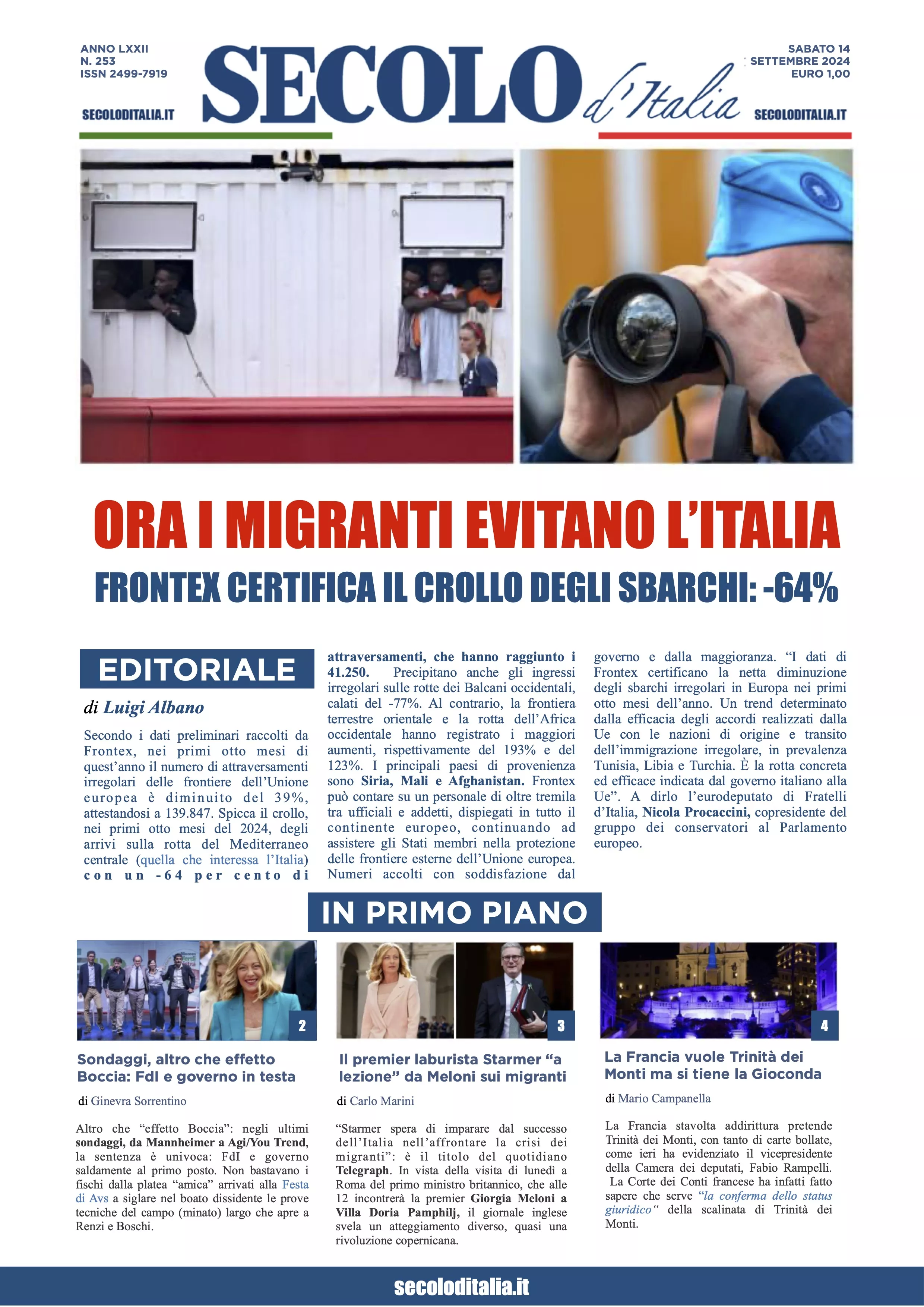 Prima-pagina-secolo-italia-oggi-edizione-di-oggi-14-09-2024