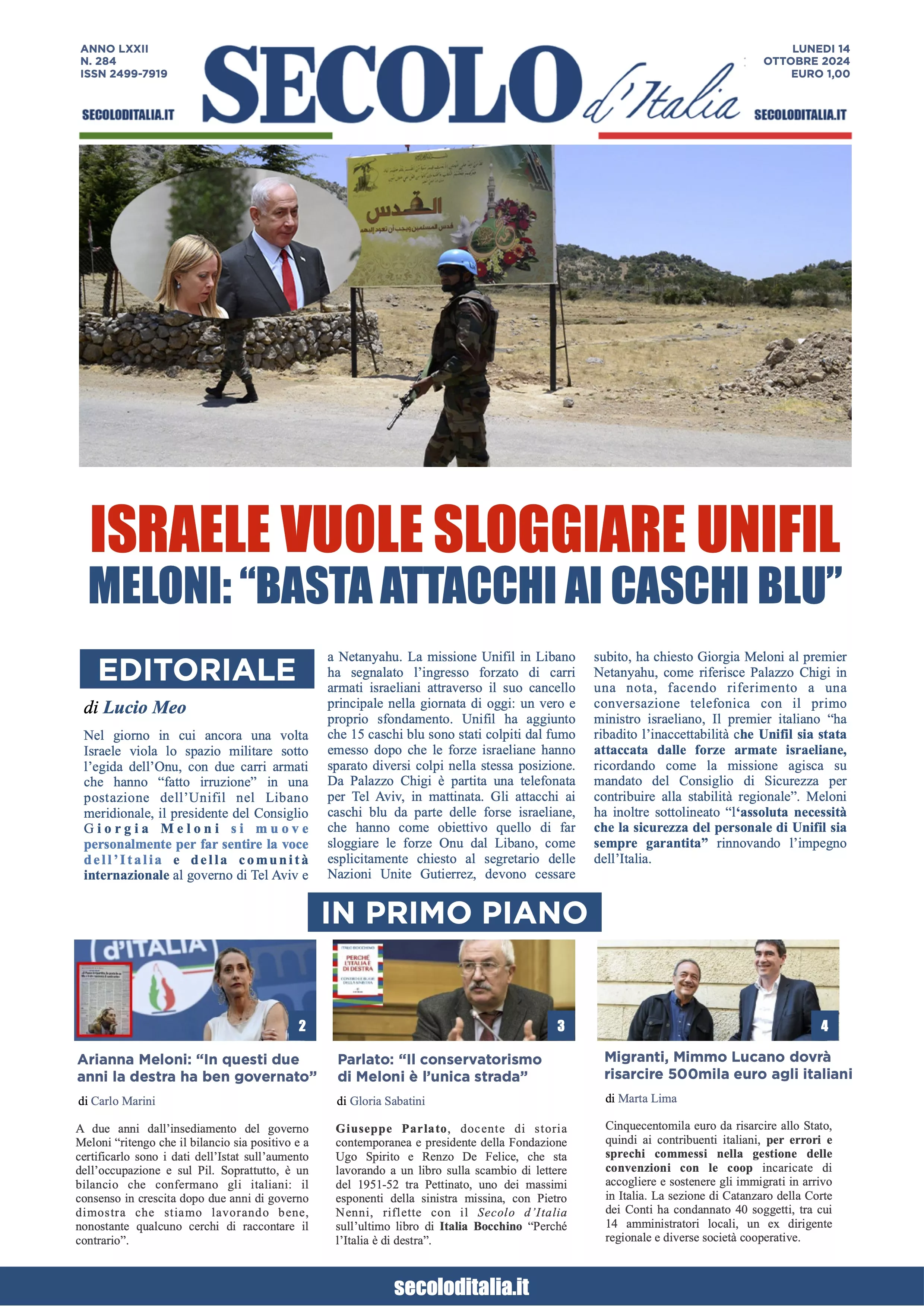 Prima-pagina-secolo-italia-oggi-edizione-di-oggi-14-10-2024